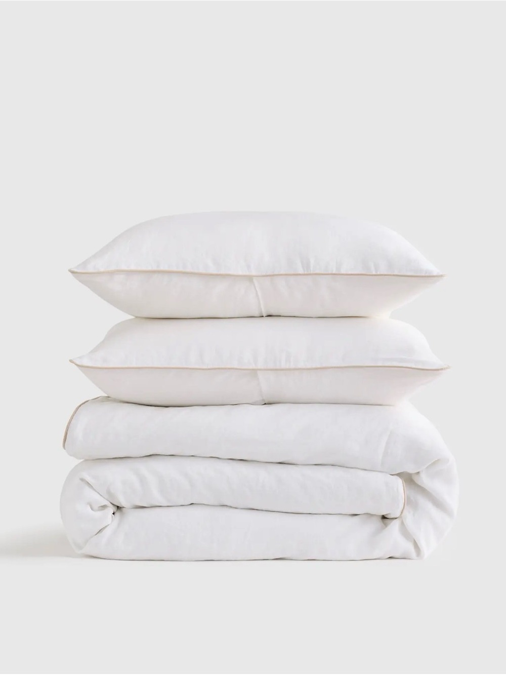 Quince European Linen Piped Duvet Cover Set Full/Queen White Toffee EUC - Picture 2 of 6